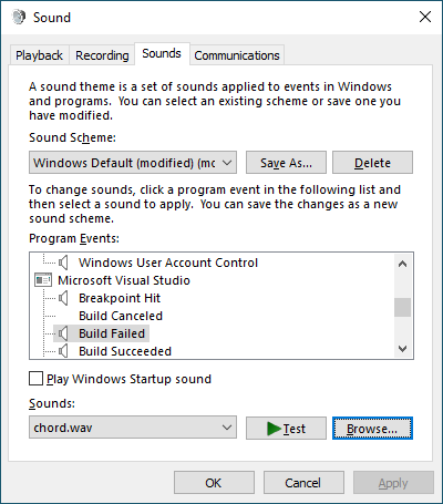 Control panel Sound configuration
